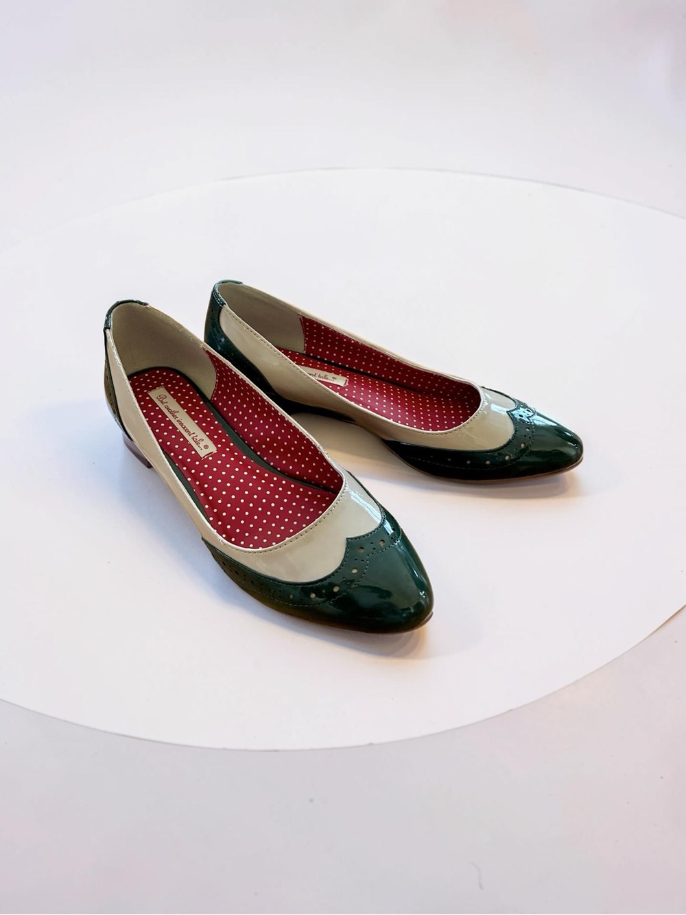 Patent Two-Tone Green and Cream Women's Flats